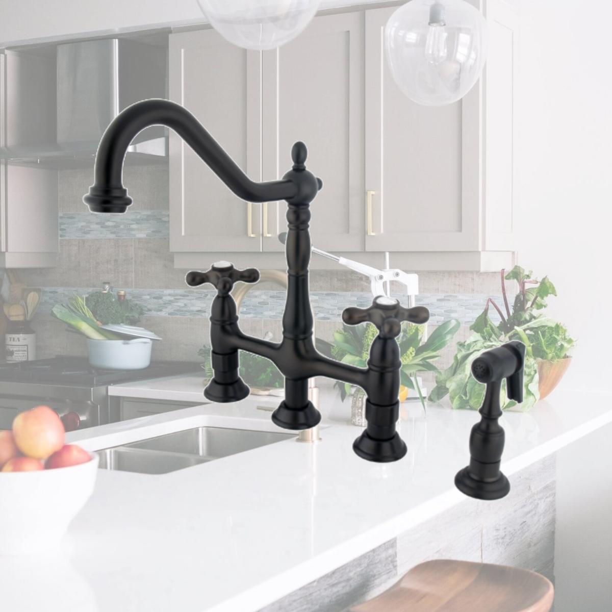 Picture of Kingston Brass KS1275AXBS 8 in. Center Kitchen Faucet With Side Sprayer