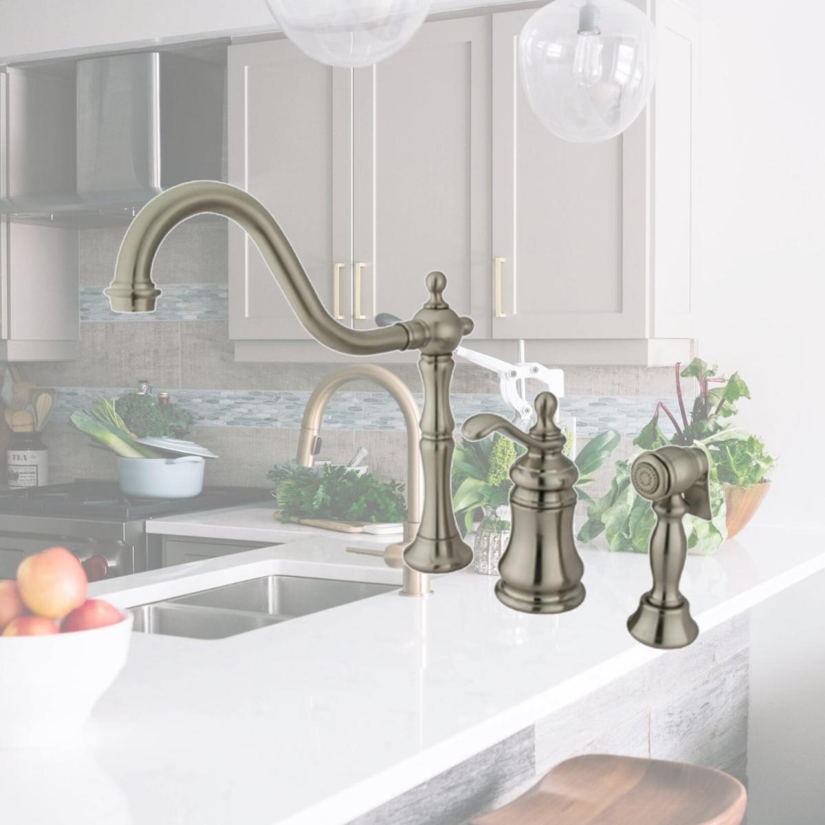 Picture of Kingston Brass KS7808TPLBS Single Handle Widespread Kitchen Faucet with Brass Sprayer