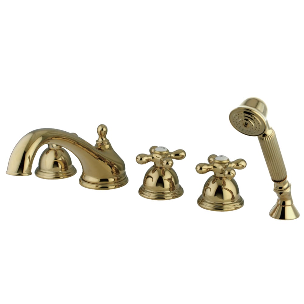 Ks33525ax 5 Piece Roman Tub Filler With Hand Shower Cross Handle, Polished Brass