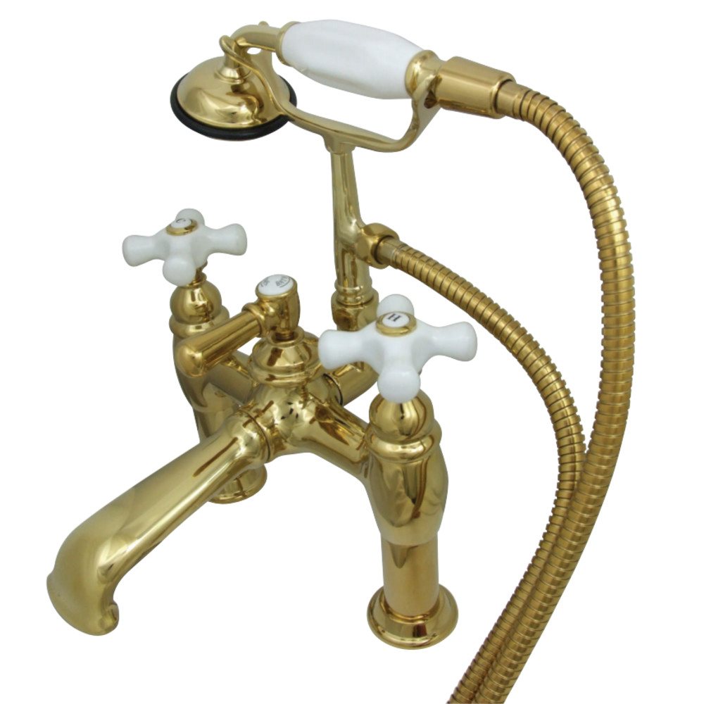 Cc611t2 7 In. Vintage Deck Mount Tub Filler With Hand Shower & Metal Lever Handle Polished Brass