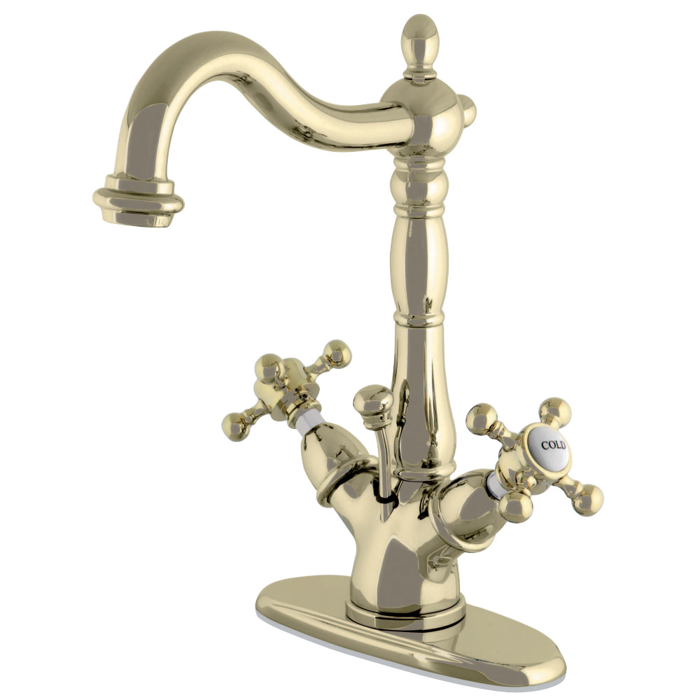 Ks1432bx 4 In. Deck Plate Lavatory Faucet With Cross Handle & Handle & Brass Pop-up, Polished Brass
