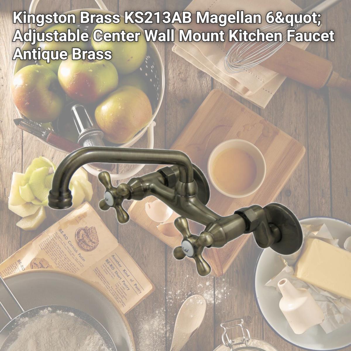 Picture of Kingston Brass KS213AB Magellan 6" Adjustable Center Wall Mount Kitchen Faucet  Antique Brass