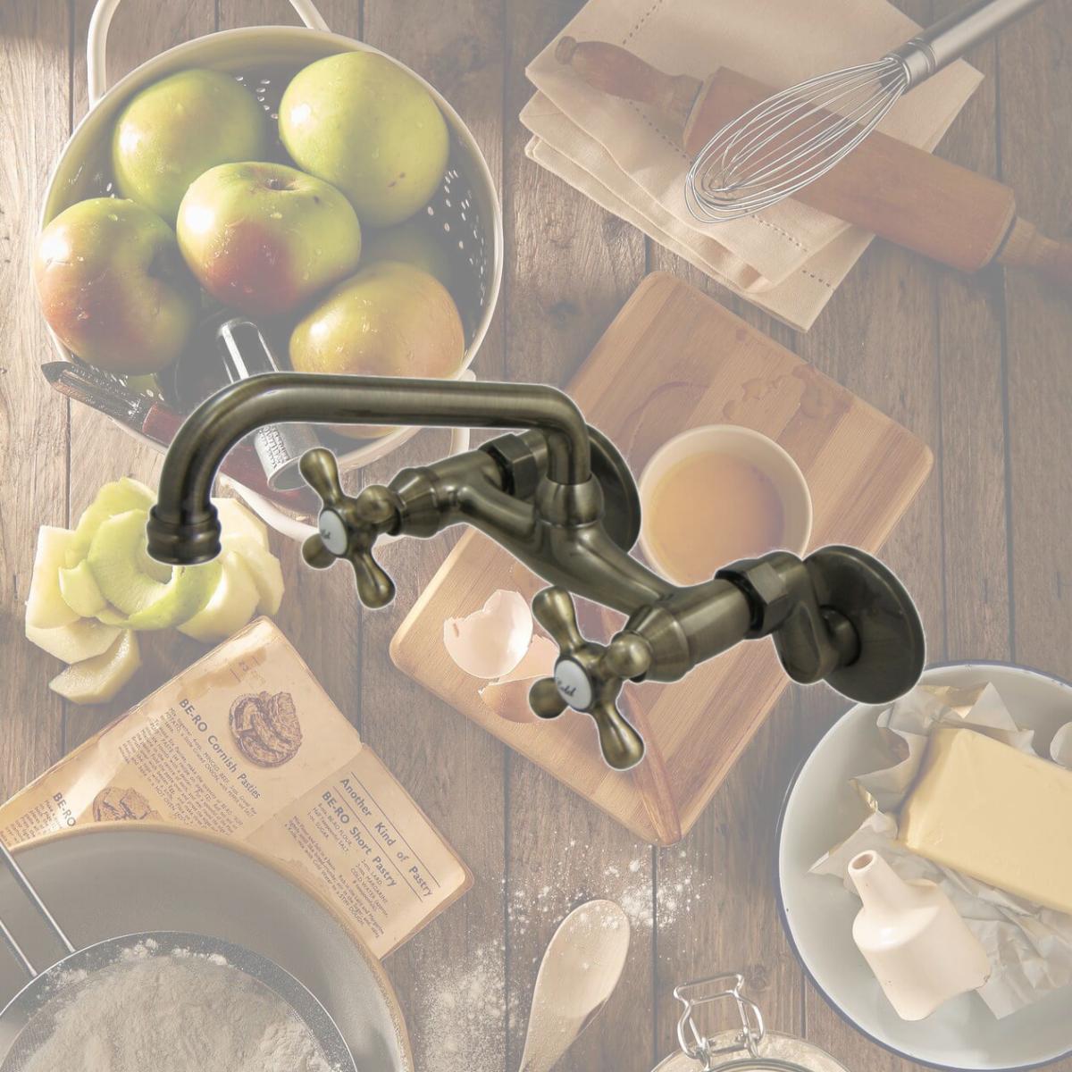 Picture of Kingston Brass KS213AB Magellan 6" Adjustable Center Wall Mount Kitchen Faucet  Antique Brass