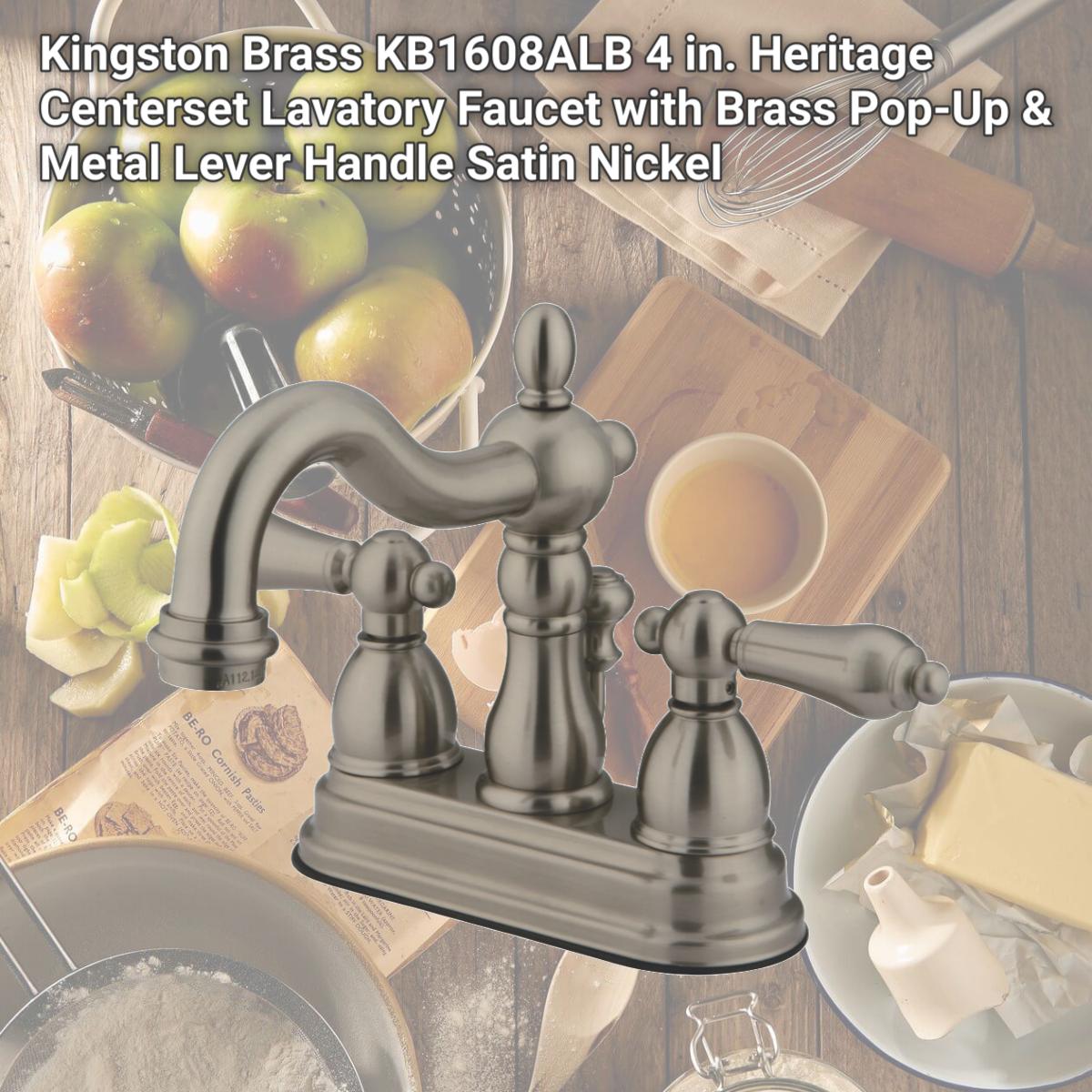 Picture of Kingston Brass KB1608ALB 4 in. Heritage Centerset Lavatory Faucet with Brass Pop-Up & Metal Lever Handle Satin Nickel