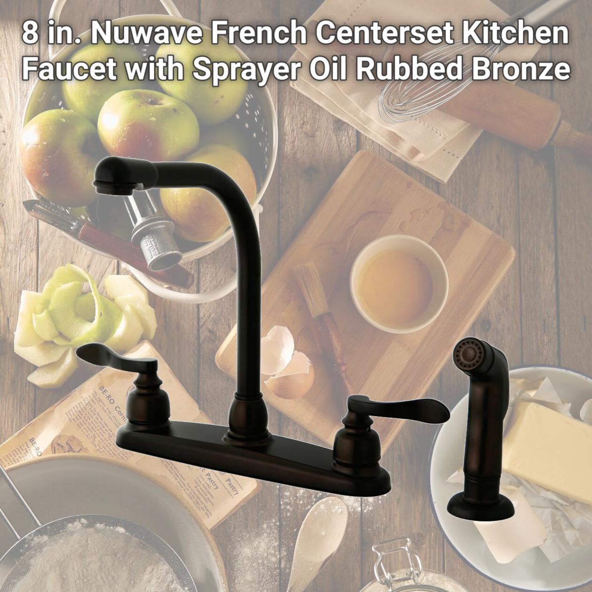 Picture of Kingston Brass KB8755NFLSP 8 in. Nuwave French Centerset Kitchen Faucet with Sprayer, Oil Rubbed Bronze