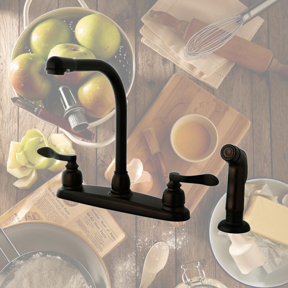 Picture of Kingston Brass KB8755NFLSP 8 in. Nuwave French Centerset Kitchen Faucet with Sprayer, Oil Rubbed Bronze