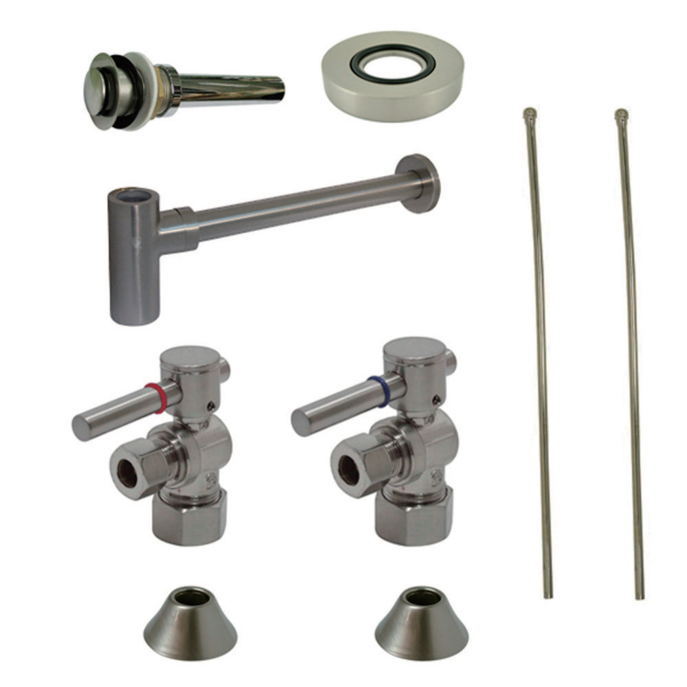 Comtemporary Plumbing Sink Trim Kit With Bottle Trap For Vessel Sink Without Overflow Hole, Satin Nickel