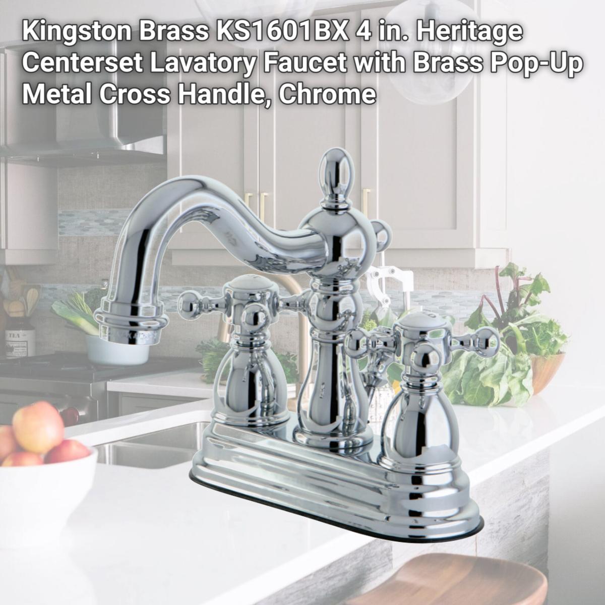 Picture of Kingston Brass KS1601BX 4 in. Heritage Centerset Lavatory Faucet with Brass Pop-Up Metal Cross Handle, Chrome