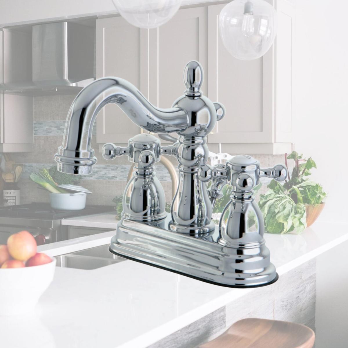 Picture of Kingston Brass KS1601BX 4 in. Heritage Centerset Lavatory Faucet with Brass Pop-Up Metal Cross Handle, Chrome