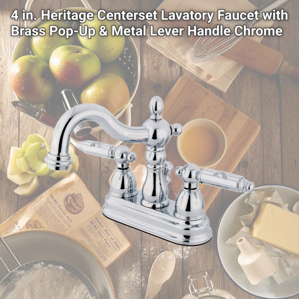 Picture of Kingston Brass KS1601GL 4 in. Heritage Centerset Lavatory Faucet with Brass Pop-Up & Metal Lever Handle Chrome
