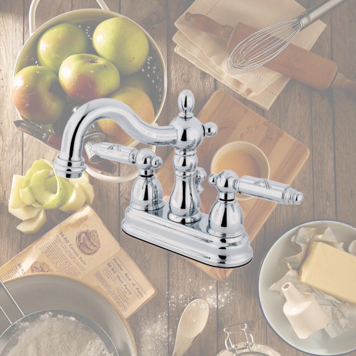Picture of Kingston Brass KS1601GL 4 in. Heritage Centerset Lavatory Faucet with Brass Pop-Up & Metal Lever Handle Chrome