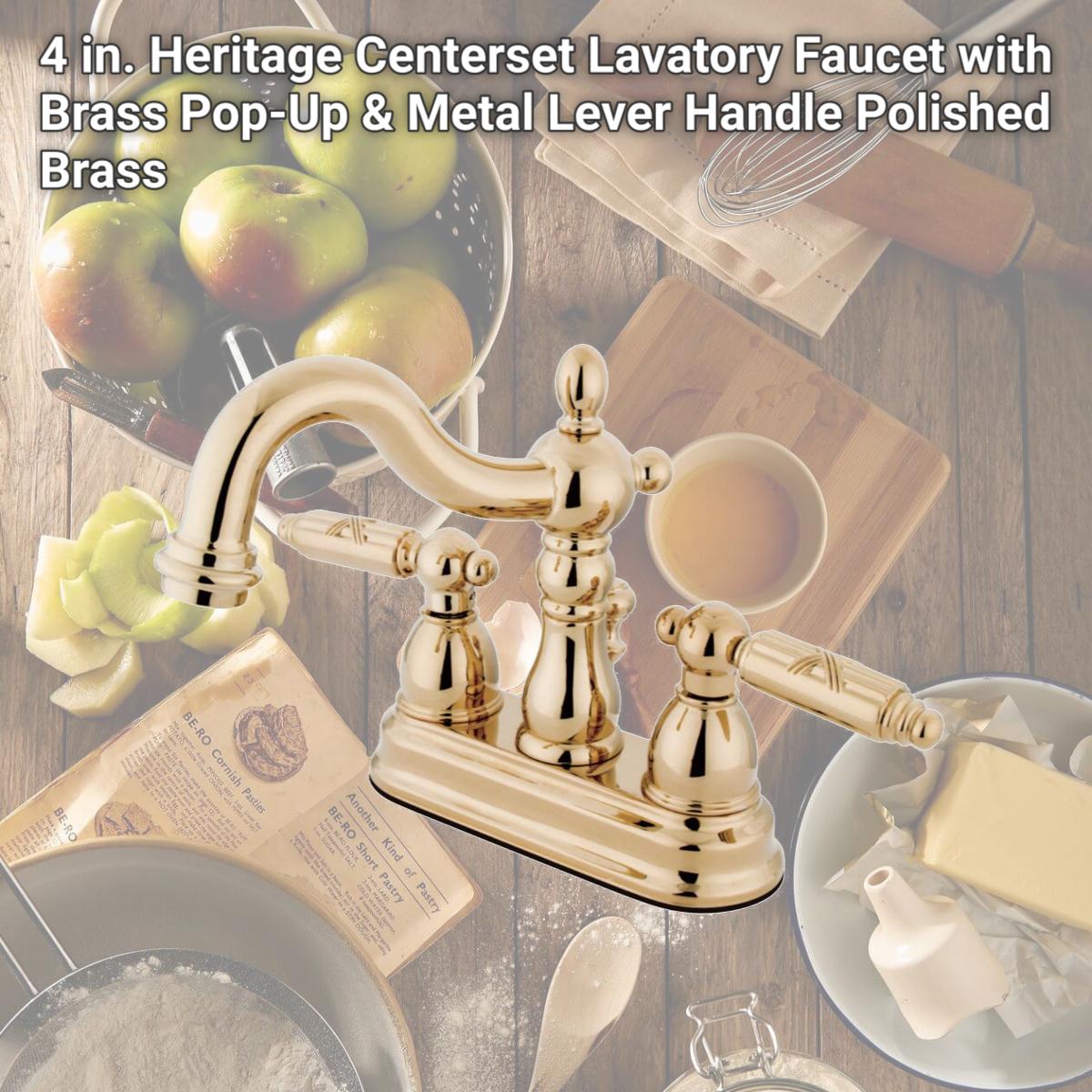 Picture of Kingston Brass KS1602GL 4 in. Heritage Centerset Lavatory Faucet with Brass Pop-Up & Metal Lever Handle Polished Brass