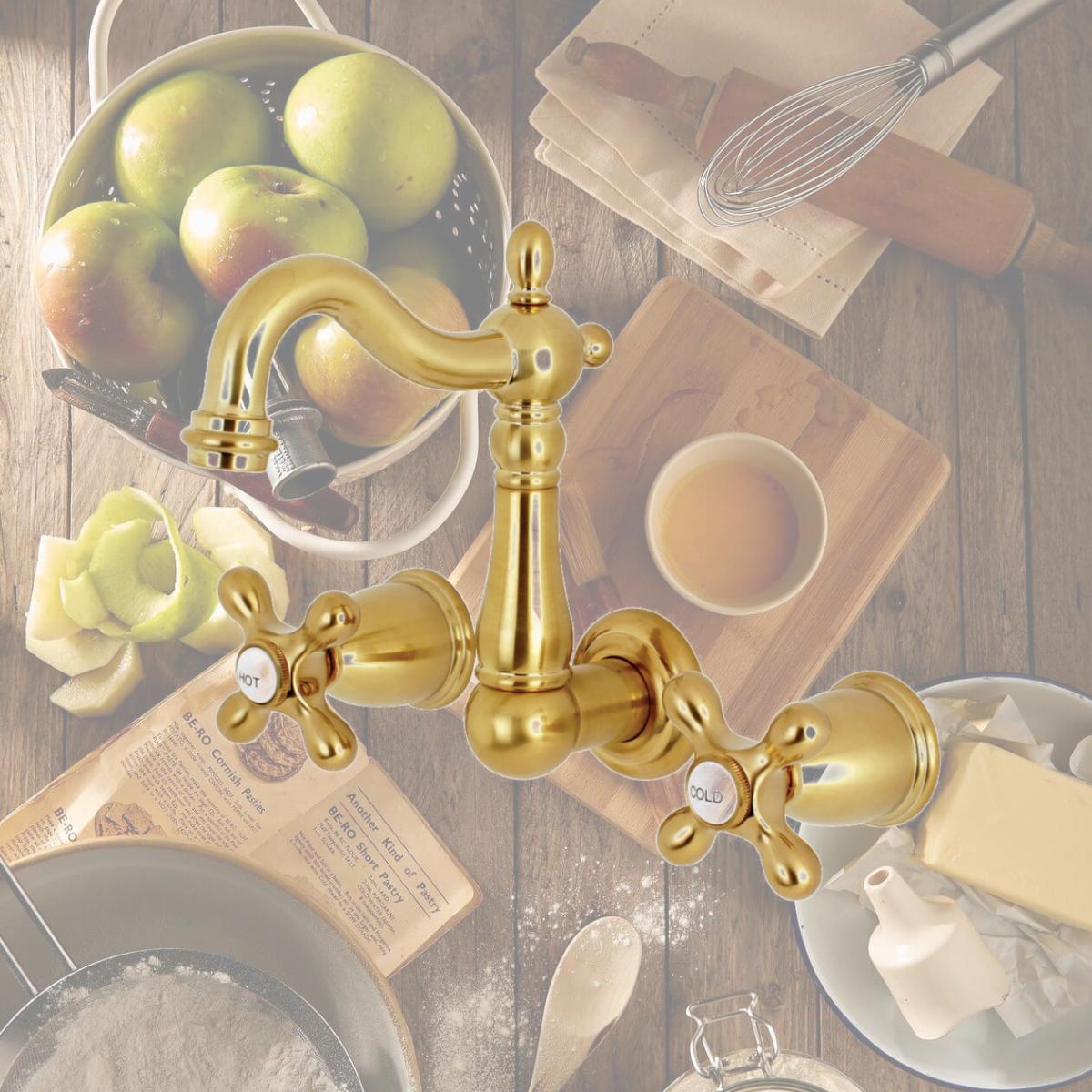 Picture of Kingston Brass KS1227AX 8-Inch Center Wall Mount Bathroom Faucet  Brushed Brass
