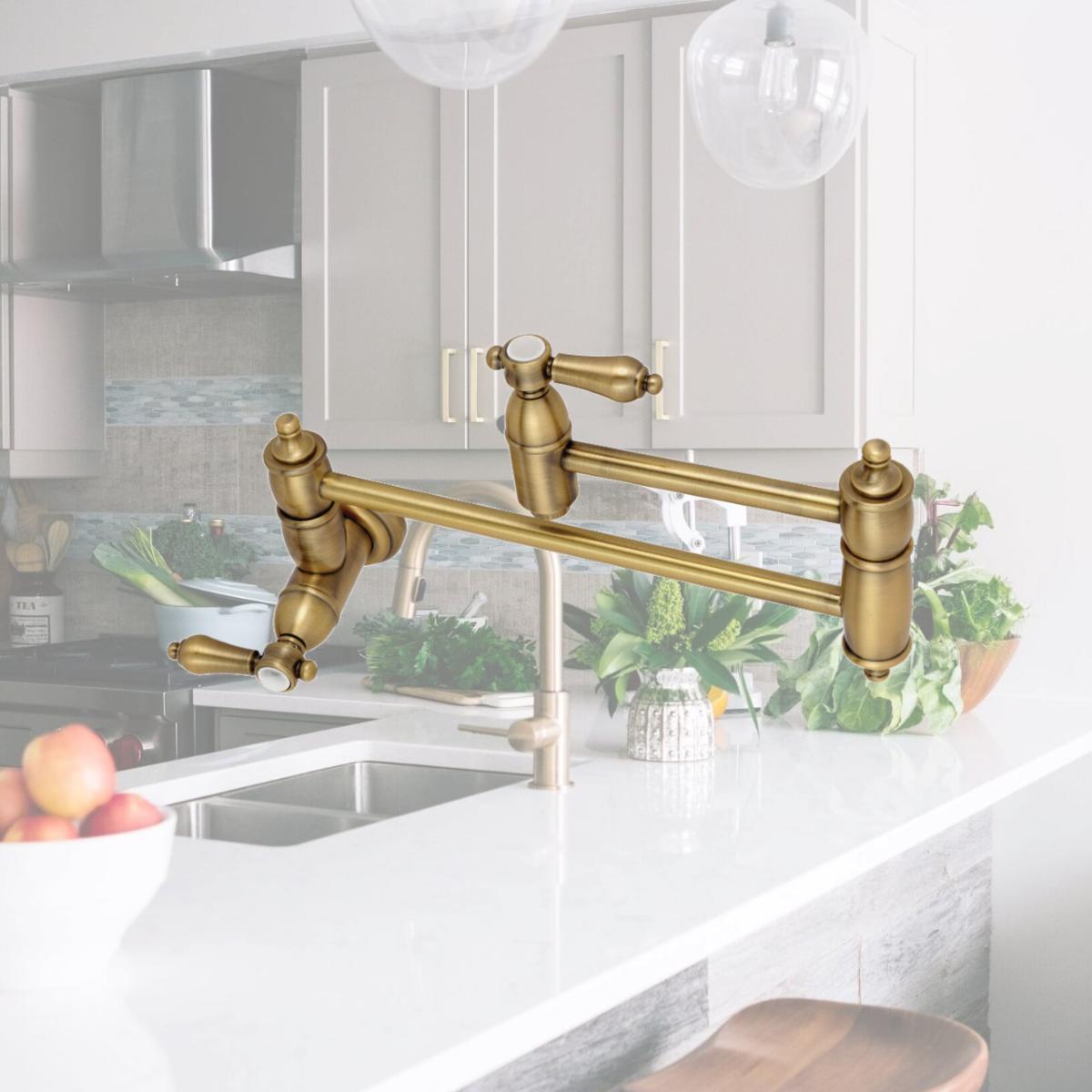 Picture of Kingston Brass KS3103BAL Wall Mount Pot Filler Kitchen Faucet  Antique Brass