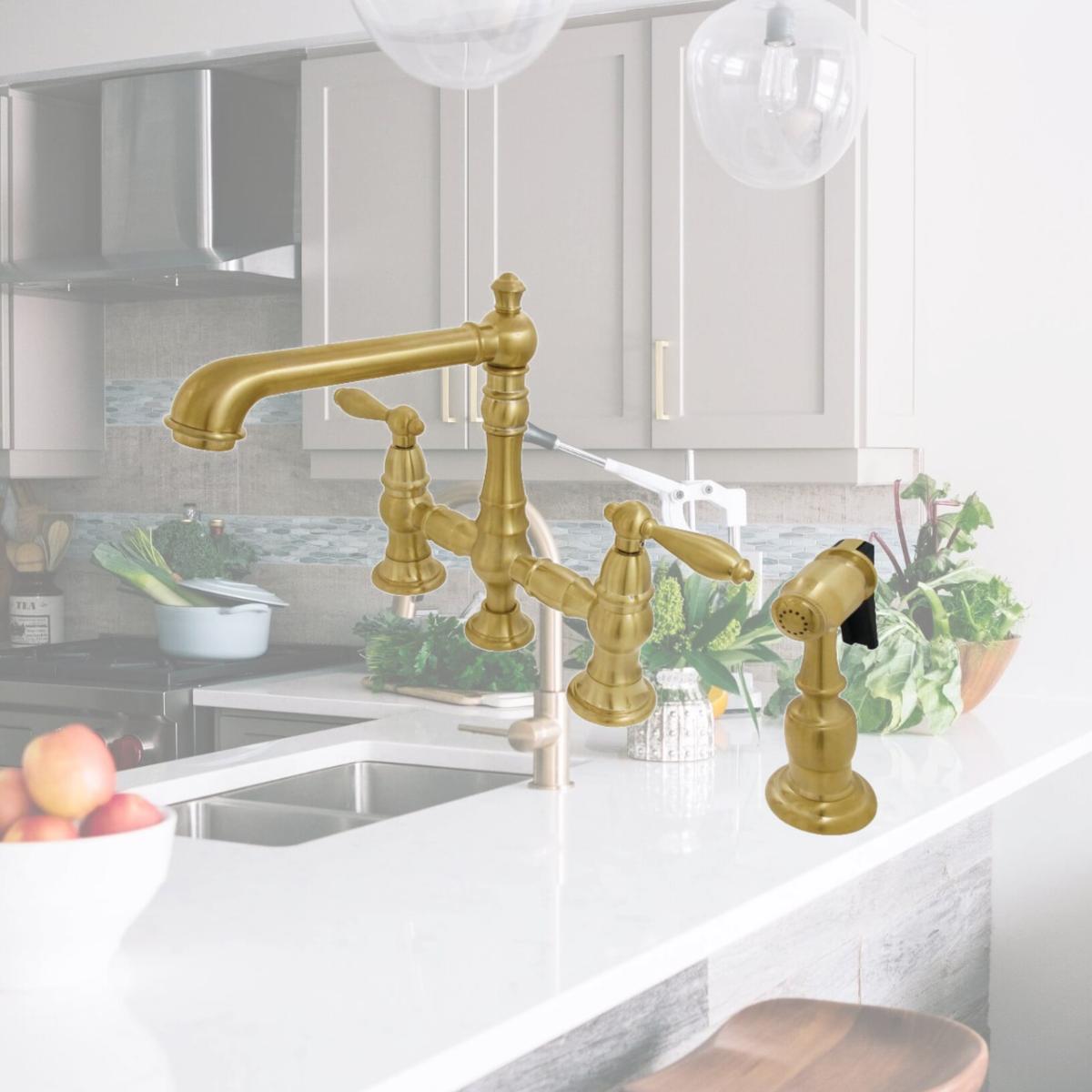 Picture of Kingston Brass KS7277ALBS Kitchen Faucet with Side Sprayer  Brushed Brass