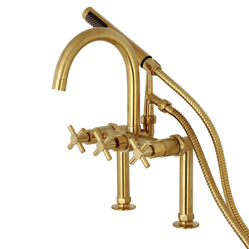 Kingston Brass Ae8107dx Deck Mount Tub Filler With Hand Shower Brushed Brass