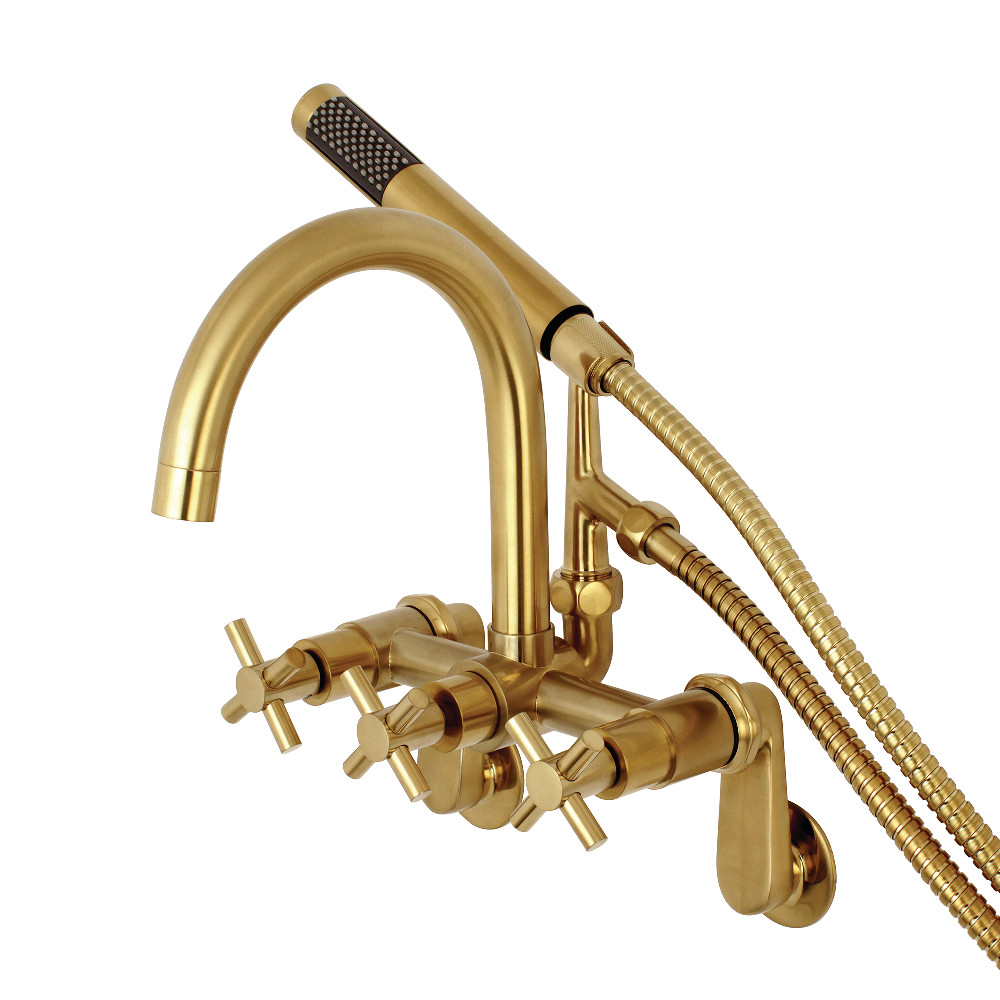 Kingston Brass Ae8157dx Wall Mount Tub Filler With Hand Shower Brushed Brass