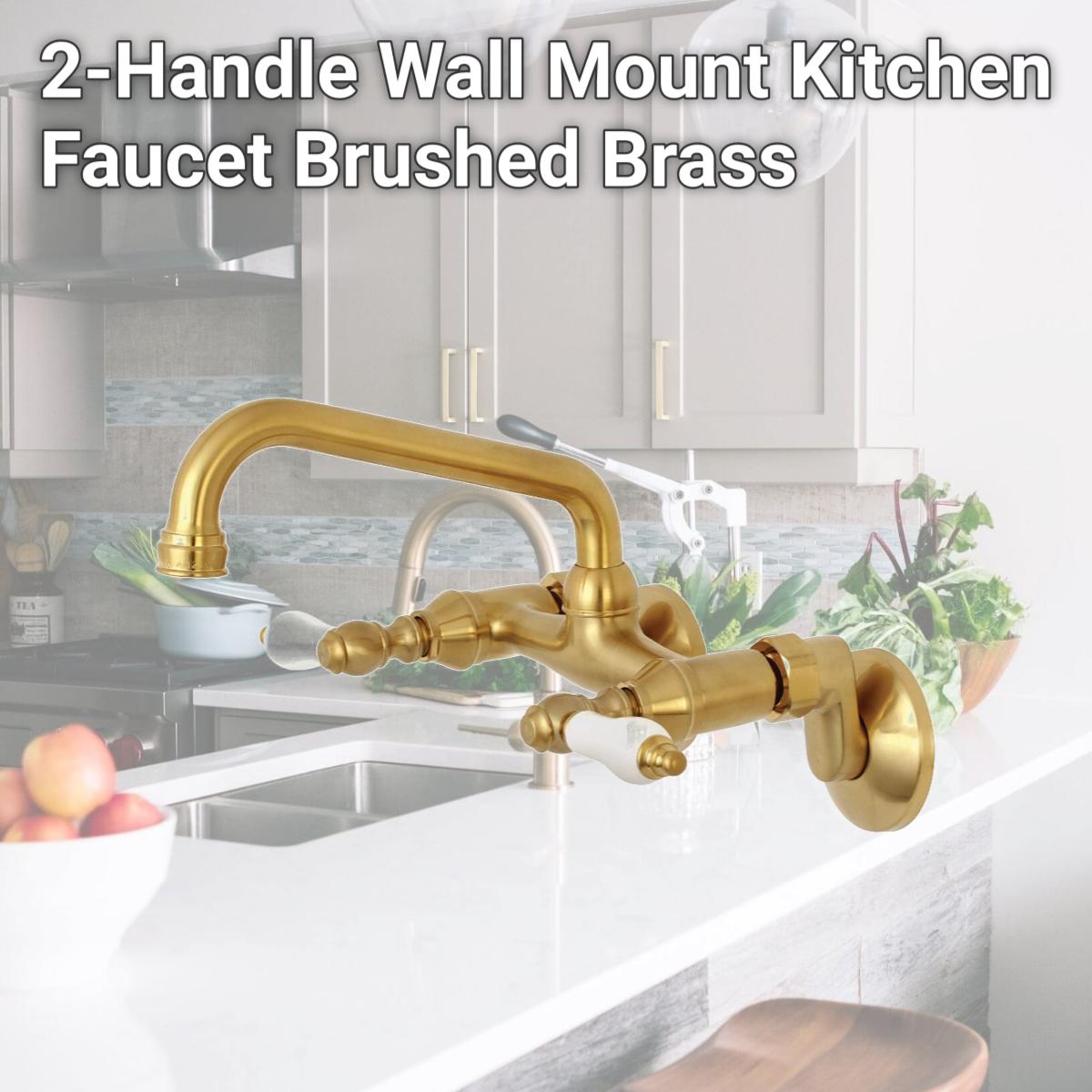 Picture of Kingston Brass KS513SB 2-Handle Wall Mount Kitchen Faucet  Brushed Brass