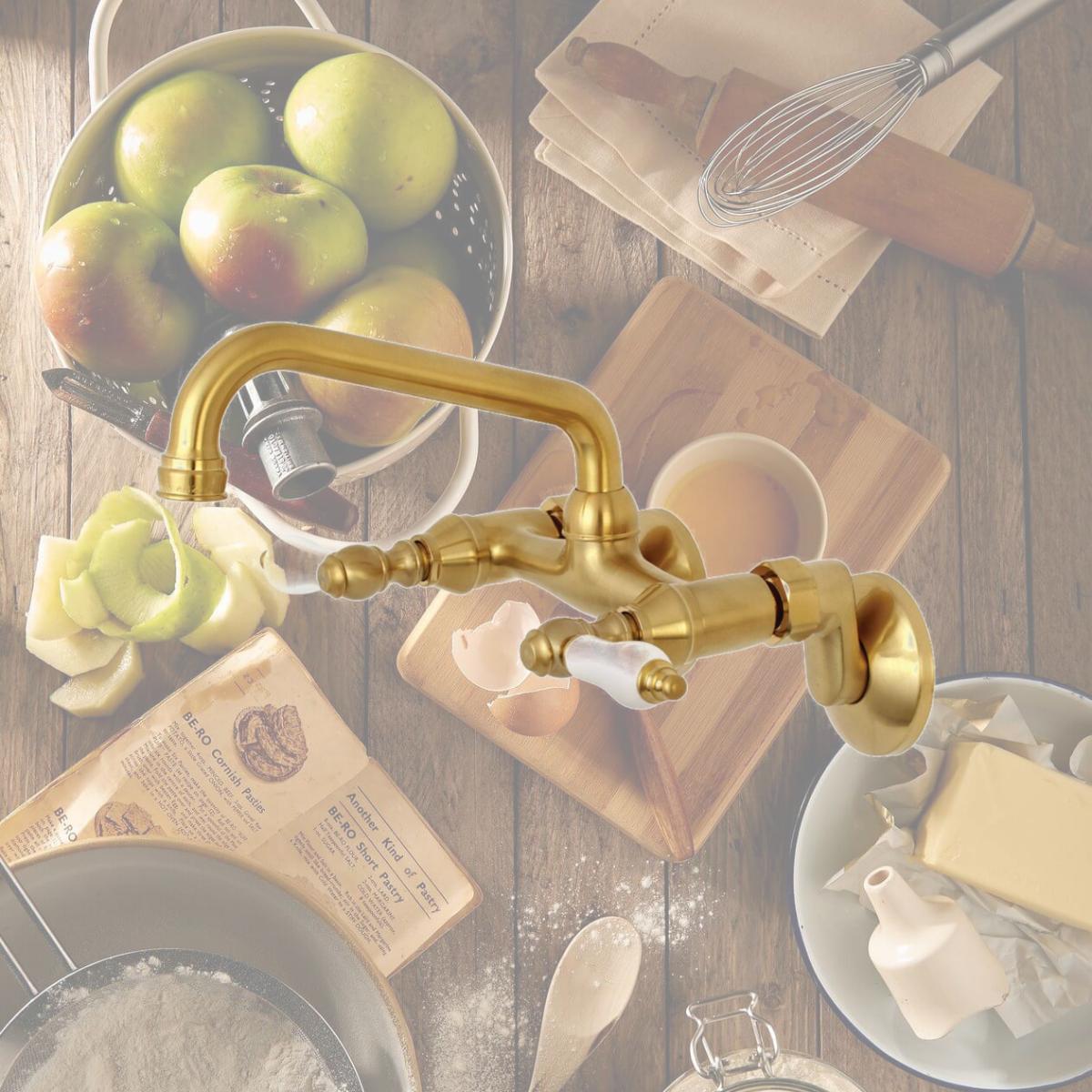 Picture of Kingston Brass KS513SB 2-Handle Wall Mount Kitchen Faucet  Brushed Brass