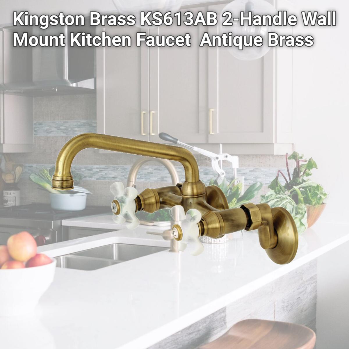 Picture of Kingston Brass KS613AB 2-Handle Wall Mount Kitchen Faucet  Antique Brass