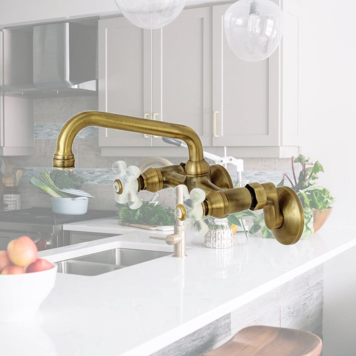 Picture of Kingston Brass KS613AB 2-Handle Wall Mount Kitchen Faucet  Antique Brass