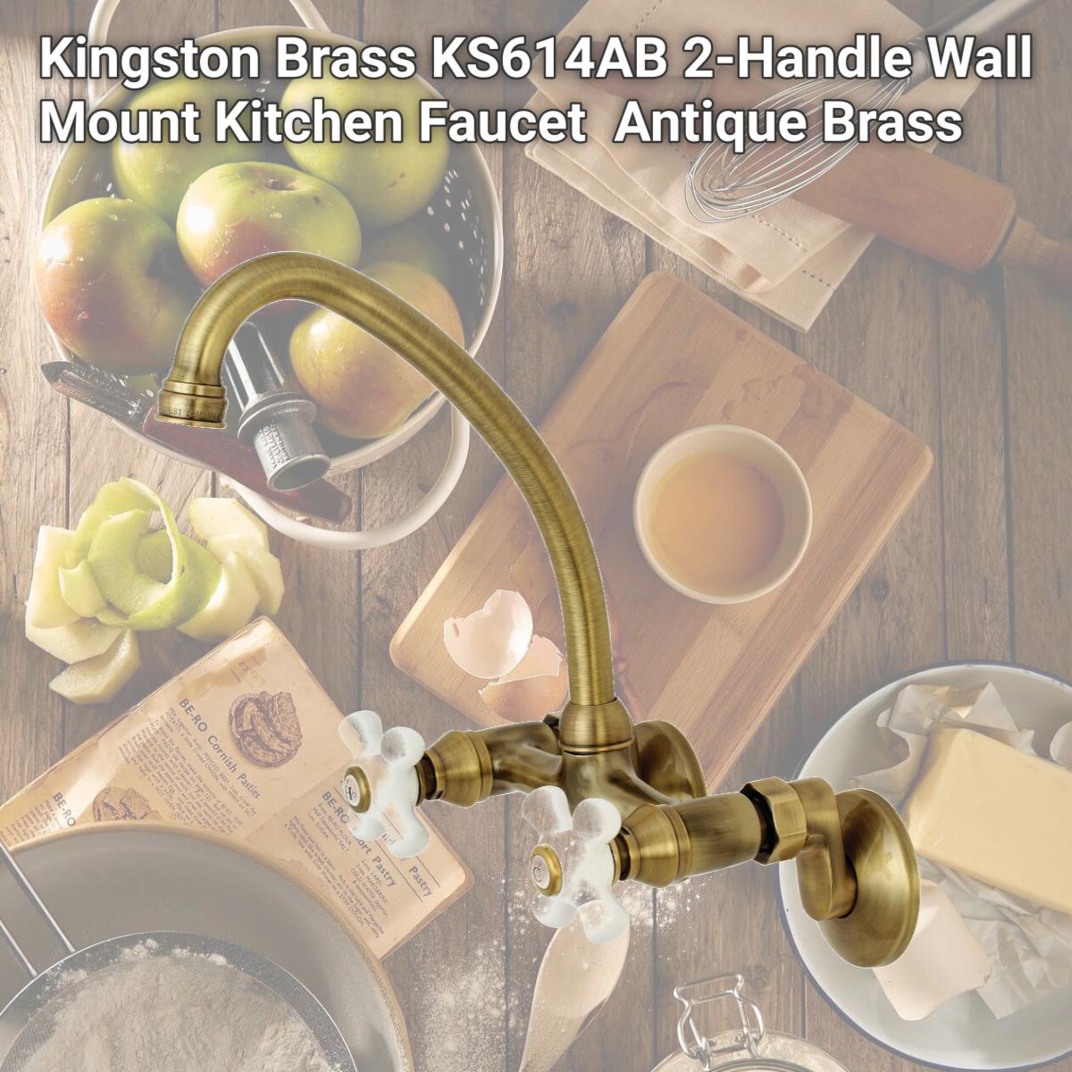 Picture of Kingston Brass KS614AB 2-Handle Wall Mount Kitchen Faucet  Antique Brass