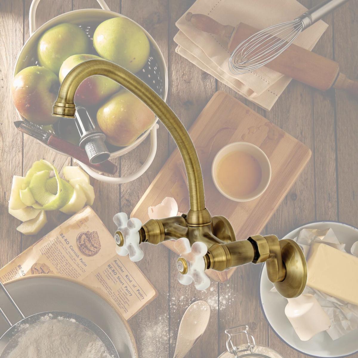 Picture of Kingston Brass KS614AB 2-Handle Wall Mount Kitchen Faucet  Antique Brass