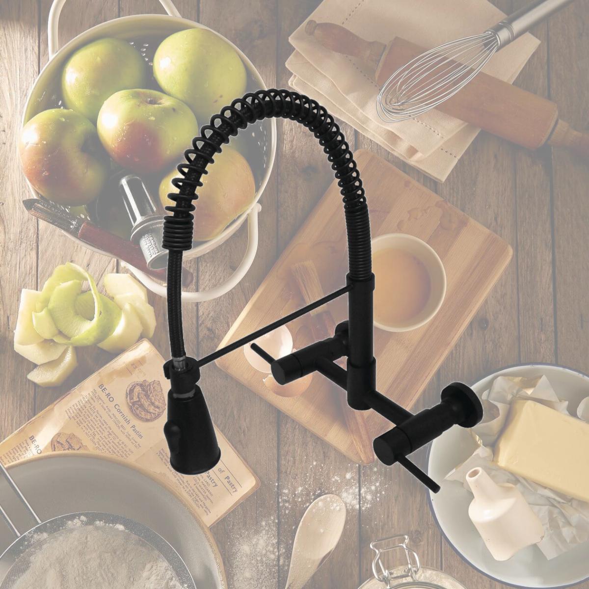 Picture of Gourmetier GS8280DL Modern Concord Two-Handle Kitchen Faucet with Pull-Down Sprayer - Matte Black