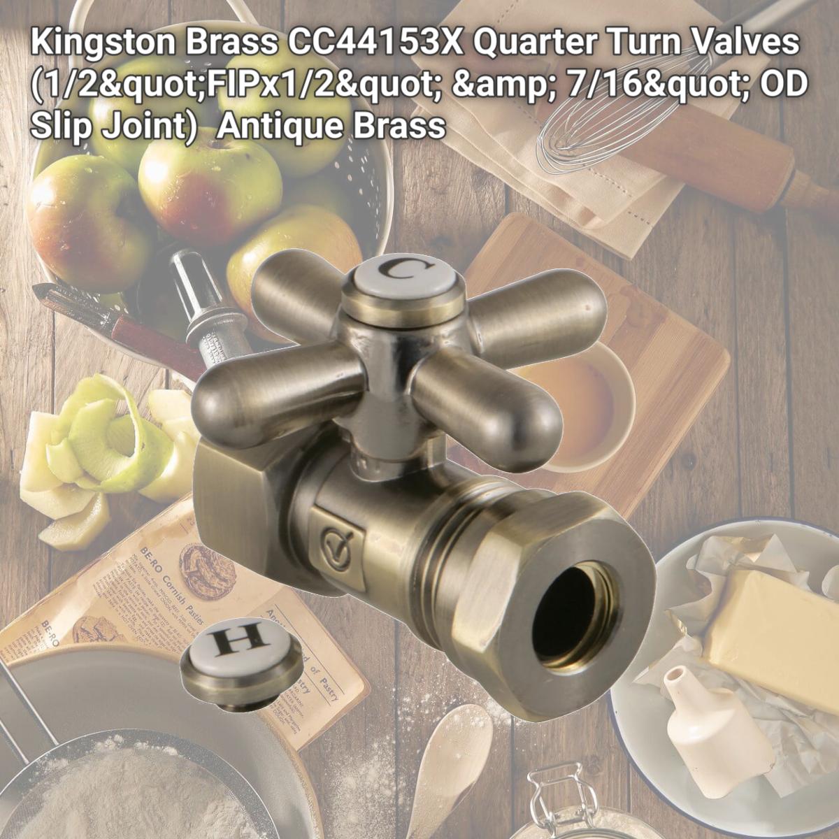 Picture of Kingston Brass CC44153X Quarter Turn Valves (1/2"FIPx1/2" &amp; 7/16" OD Slip Joint)  Antique Brass