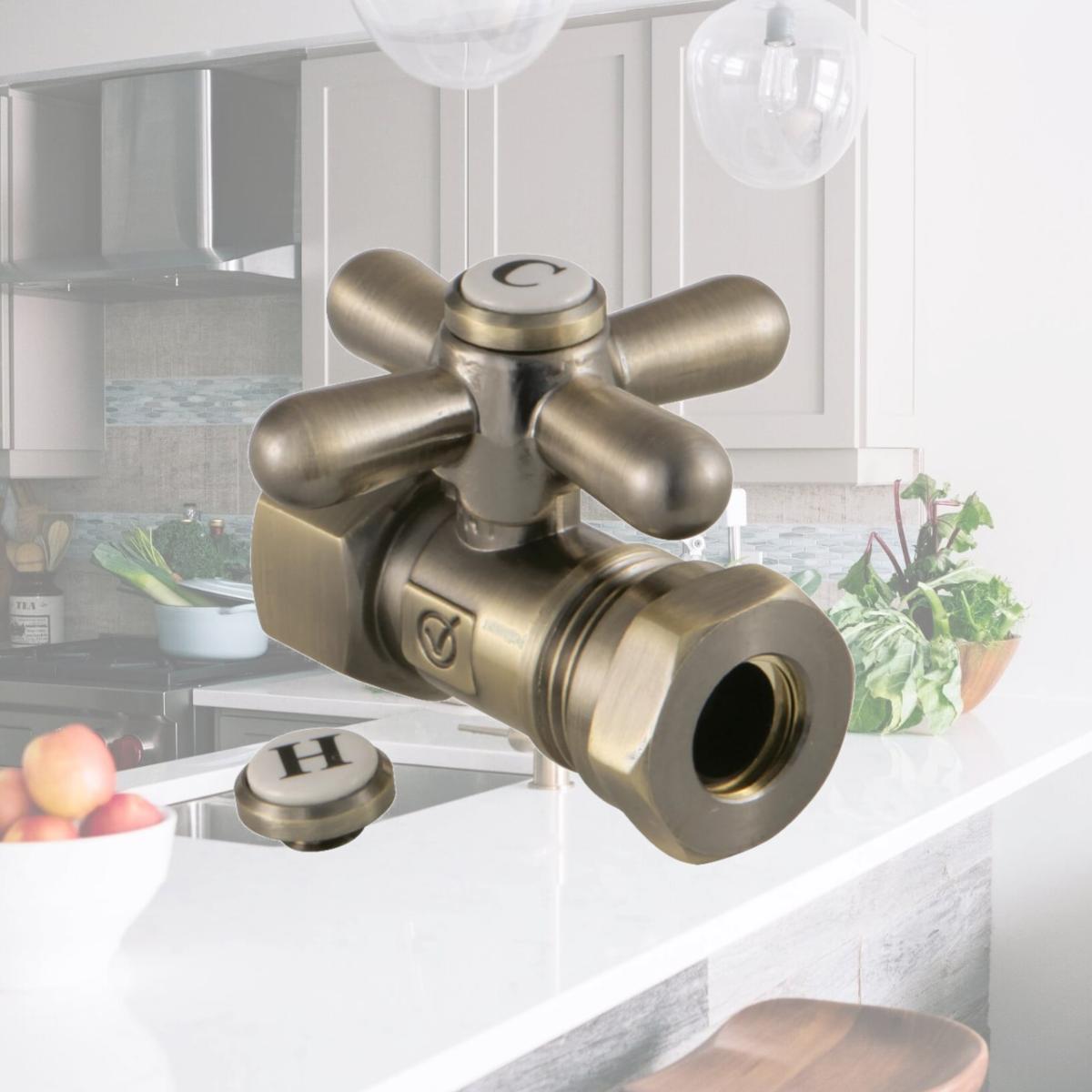 Picture of Kingston Brass CC44153X Quarter Turn Valves (1/2"FIPx1/2" &amp; 7/16" OD Slip Joint)  Antique Brass