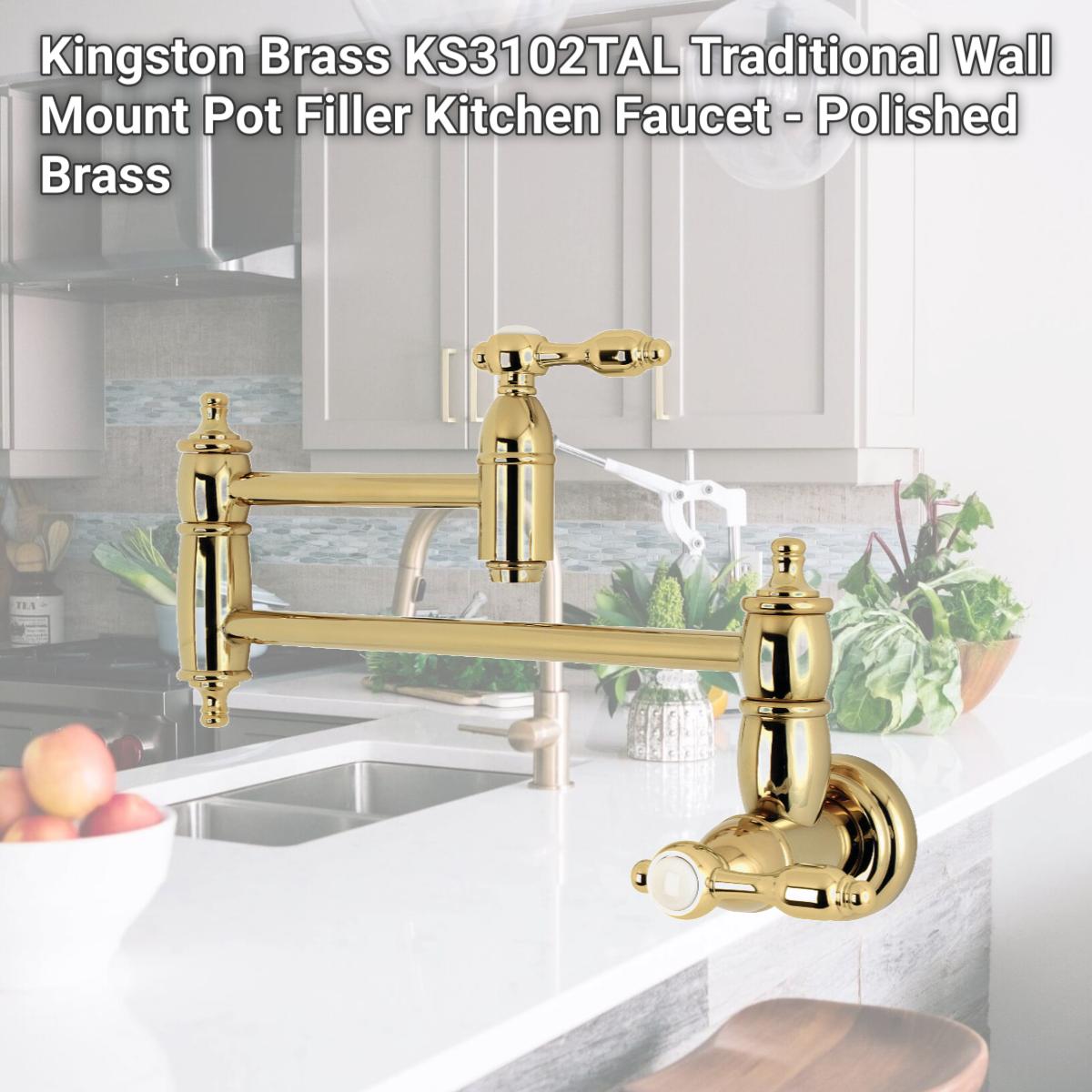 Picture of Kingston Brass KS3102TAL Traditional Wall Mount Pot Filler Kitchen Faucet - Polished Brass
