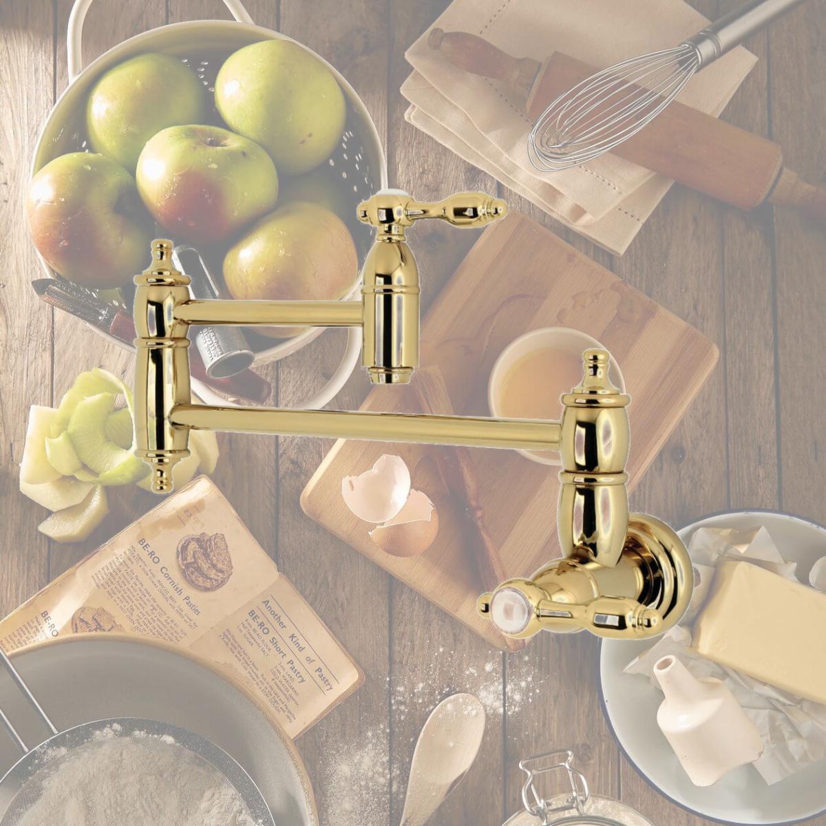 Picture of Kingston Brass KS3102TAL Traditional Wall Mount Pot Filler Kitchen Faucet - Polished Brass