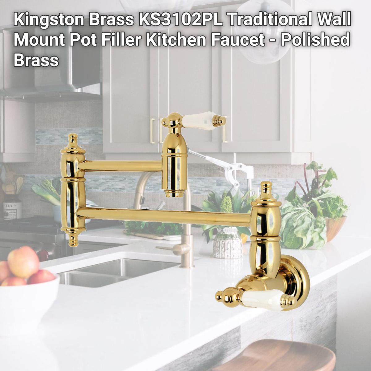 Picture of Kingston Brass KS3102PL Traditional Wall Mount Pot Filler Kitchen Faucet - Polished Brass