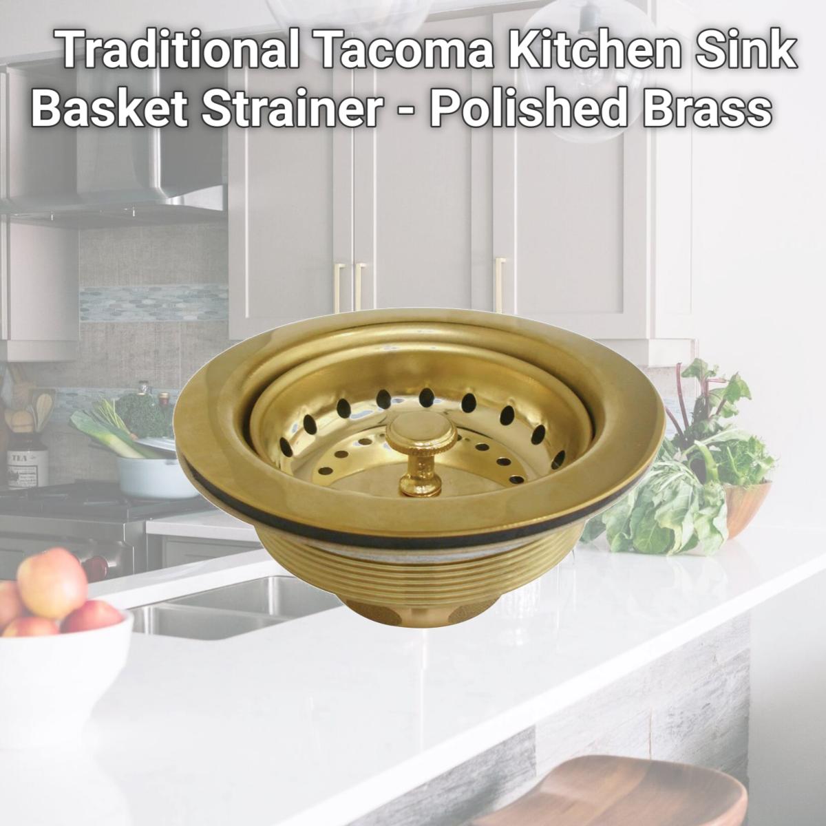 Picture of Gourmet Scape K111BPB Traditional Tacoma Kitchen Sink Basket Strainer - Polished Brass