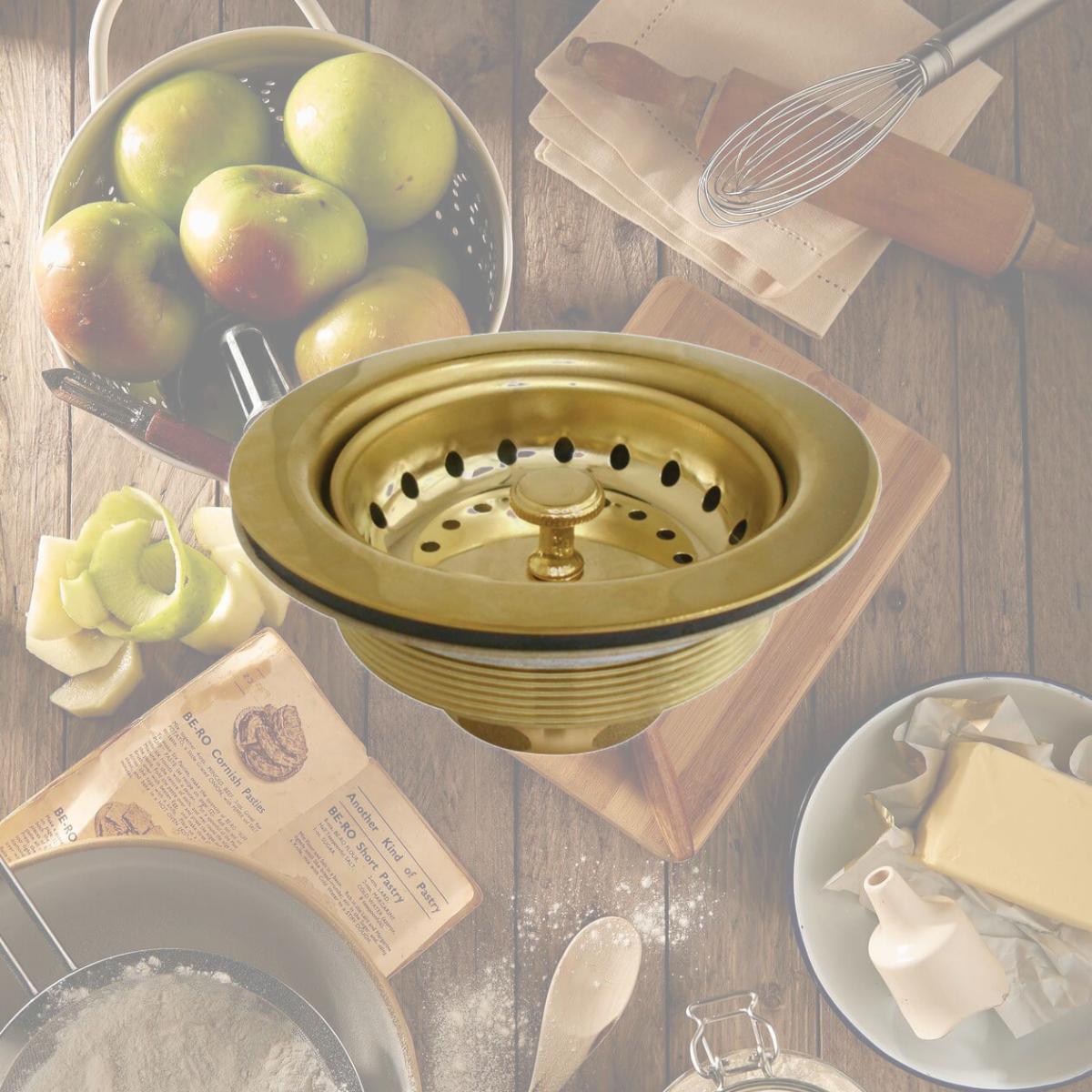 Picture of Gourmet Scape K111BPB Traditional Tacoma Kitchen Sink Basket Strainer - Polished Brass