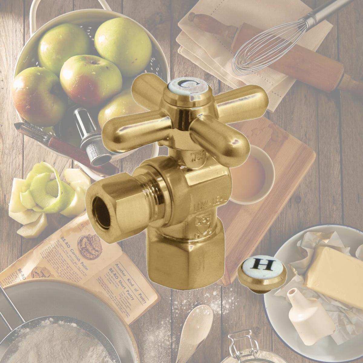 Picture of Kingston Brass CC43107X Quarter Turn Valves (1/2" FIP X 3/8" O.D. Compression)  Brushed Brass