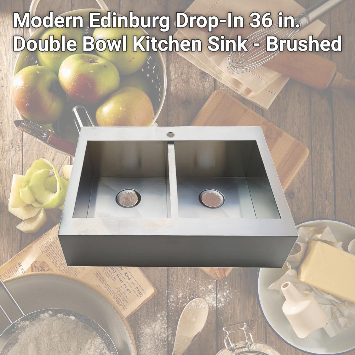 Picture of Gourmetier GKTDF362491 Modern Edinburg Drop-In 36 in. Double Bowl Kitchen Sink - Brushed