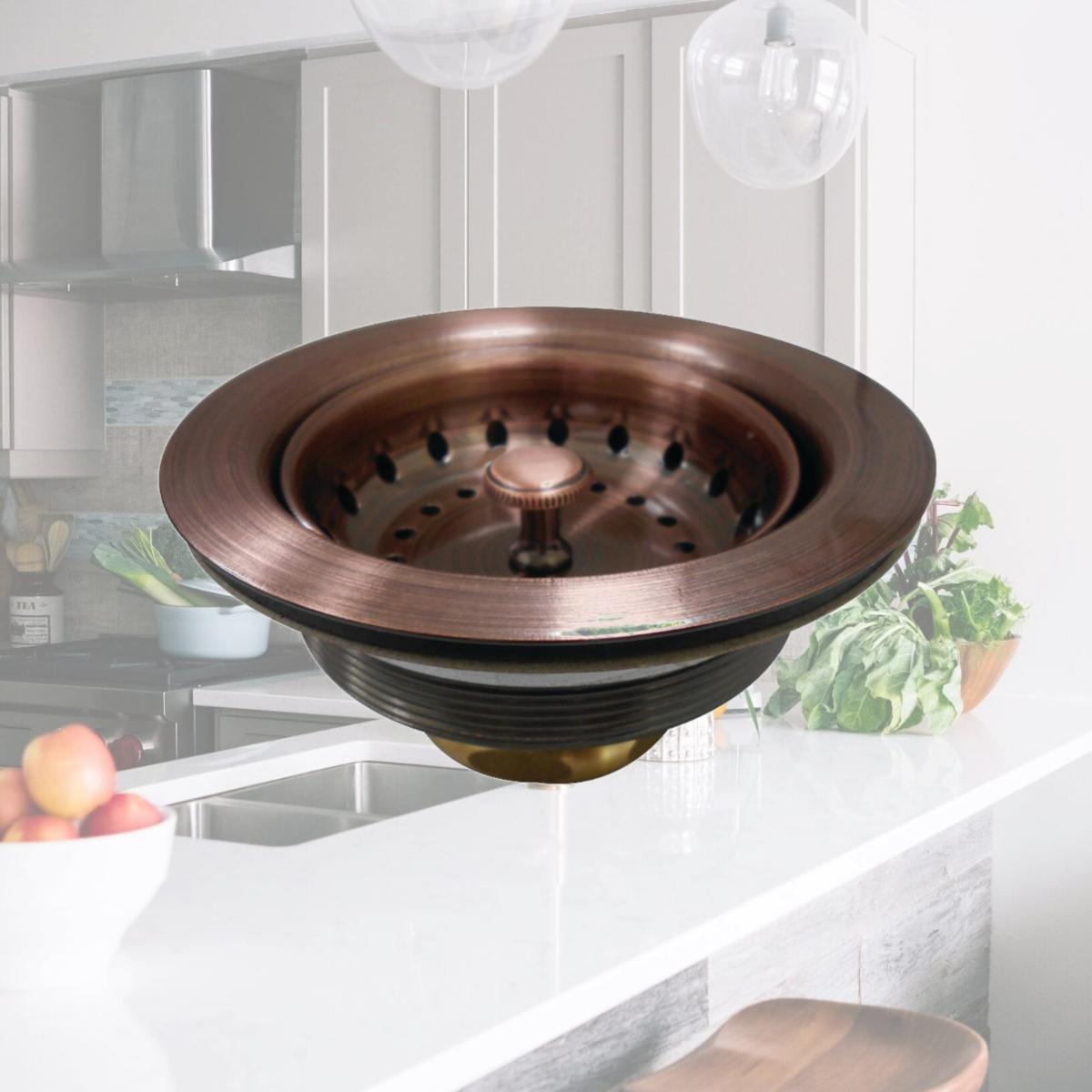 Picture of Gourmet Scape K111BAC Tacoma Stainless Steel Kitchen Sink Basket Strainer, Antique Copper, Antique Copper
