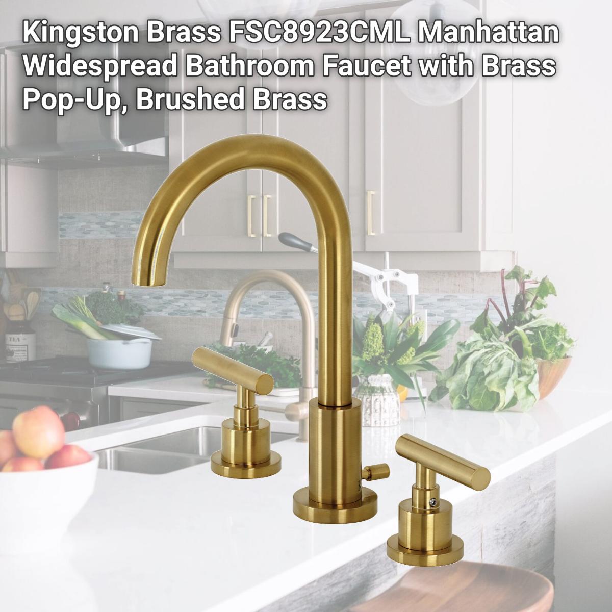 Picture of Kingston Brass FSC8923CML Manhattan Widespread Bathroom Faucet with Brass Pop-Up, Brushed Brass