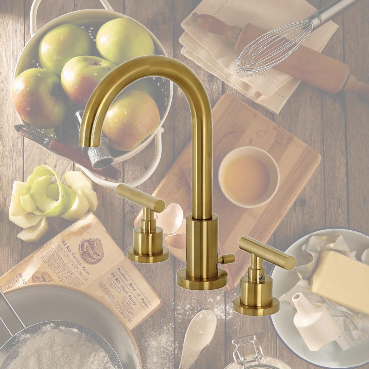 Picture of Kingston Brass FSC8923CML Manhattan Widespread Bathroom Faucet with Brass Pop-Up, Brushed Brass