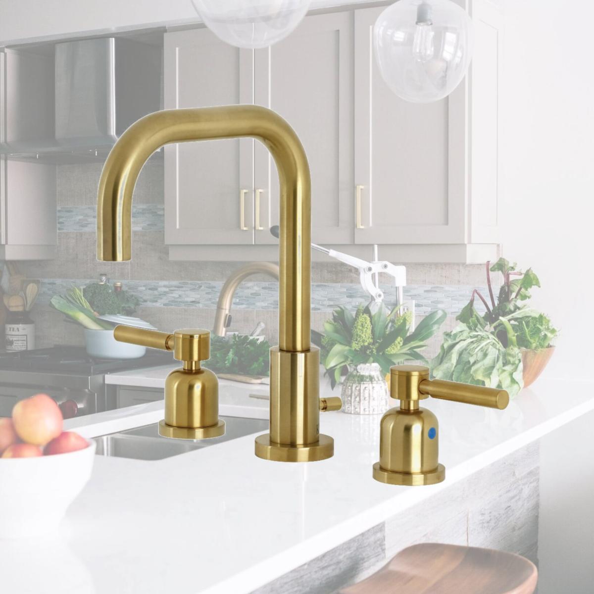 Picture of Kingston Brass FSC8933DL Concord Widespread Bathroom Faucet with Brass Pop-Up, Brushed Brass