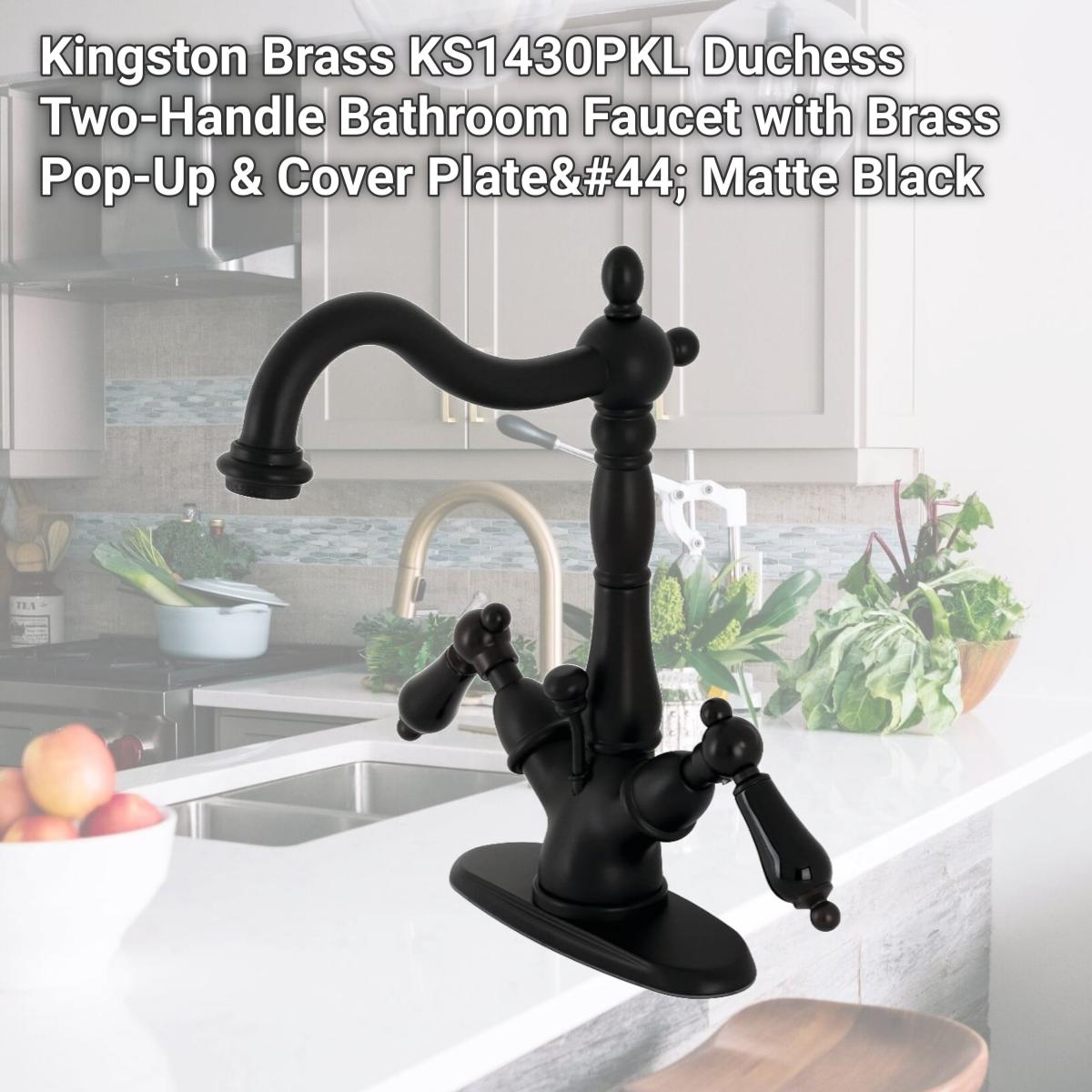 Picture of Kingston Brass KS1430PKL Duchess Two-Handle Bathroom Faucet with Brass Pop-Up & Cover Plate, Matte Black