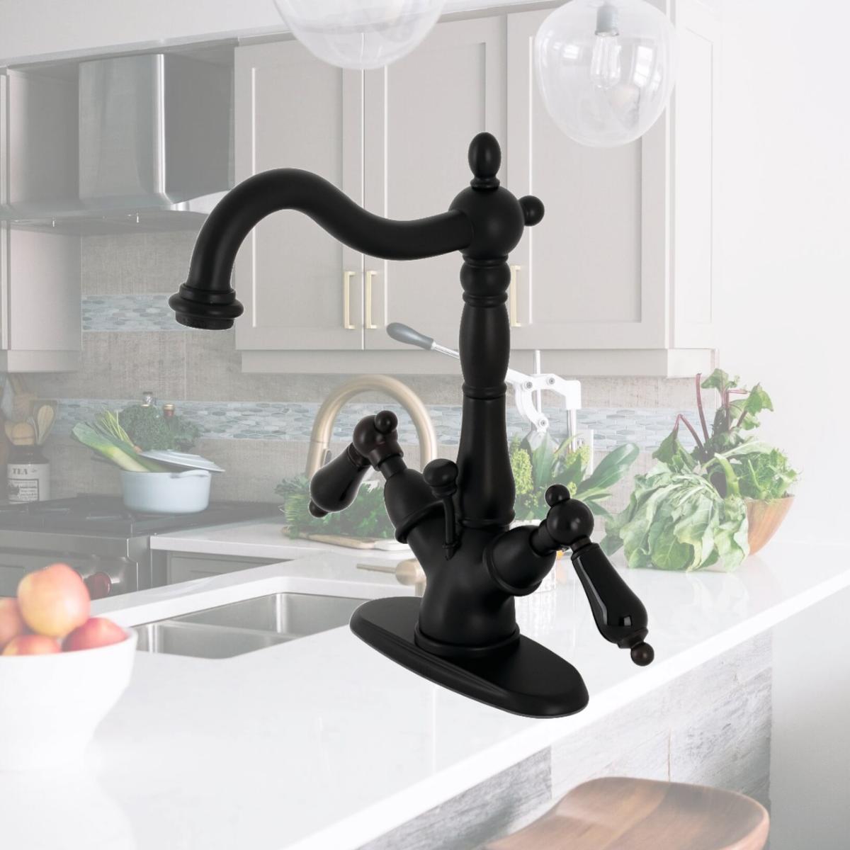 Picture of Kingston Brass KS1430PKL Duchess Two-Handle Bathroom Faucet with Brass Pop-Up & Cover Plate, Matte Black