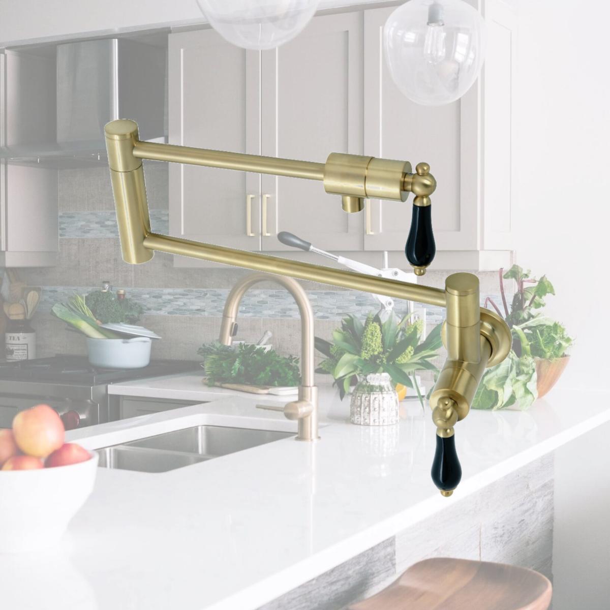 Picture of Kingston Brass KS4107PKL Duchess Wall Mount Pot Filler, Brushed Brass