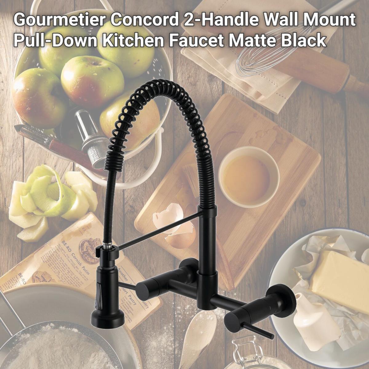 Picture of Kingston Brass GS8180DL Gourmetier Concord 2-Handle Wall Mount Pull-Down Kitchen Faucet, Matte Black