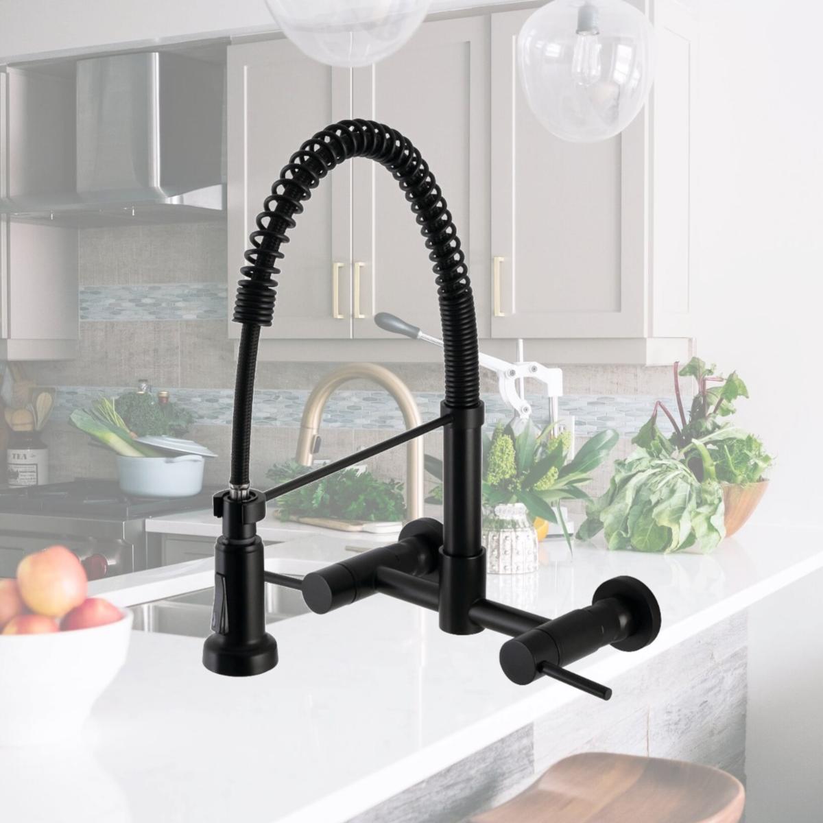 Picture of Kingston Brass GS8180DL Gourmetier Concord 2-Handle Wall Mount Pull-Down Kitchen Faucet, Matte Black