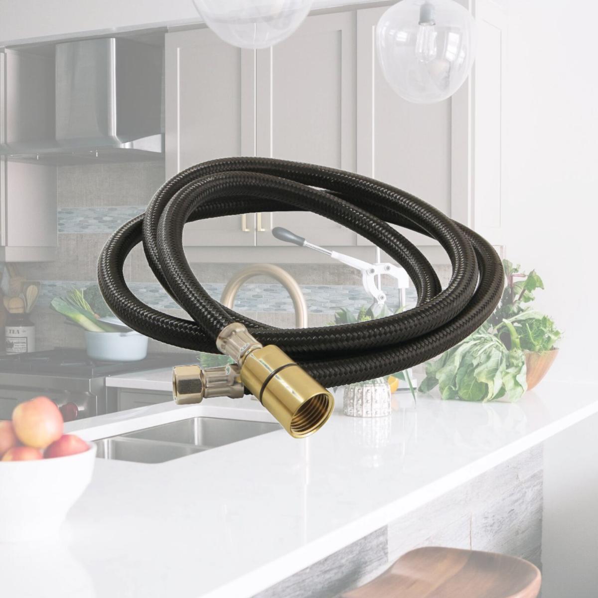 Picture of Kingston Brass KSSLSPR7K Nyloom 60 in. Kitchen Faucet Spray Hose, Matte Black & Brushed Brass