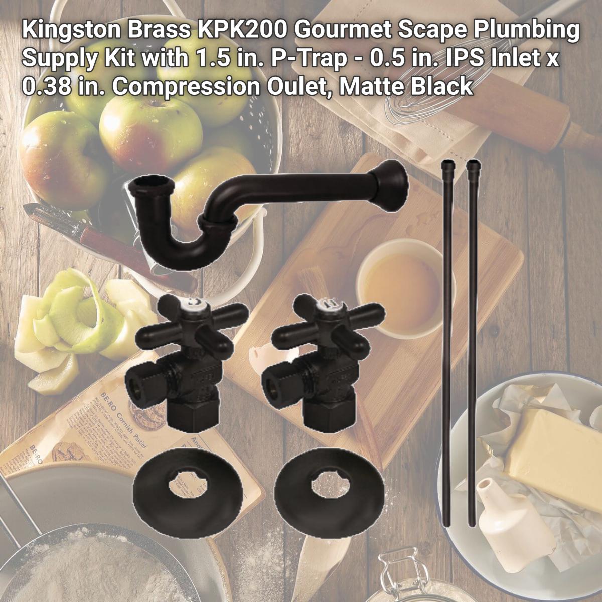 Picture of Kingston Brass KPK200 Gourmet Scape Plumbing Supply Kit with 1.5 in. P-Trap - 0.5 in. IPS Inlet x 0.38 in. Compression Oulet, Matte Black