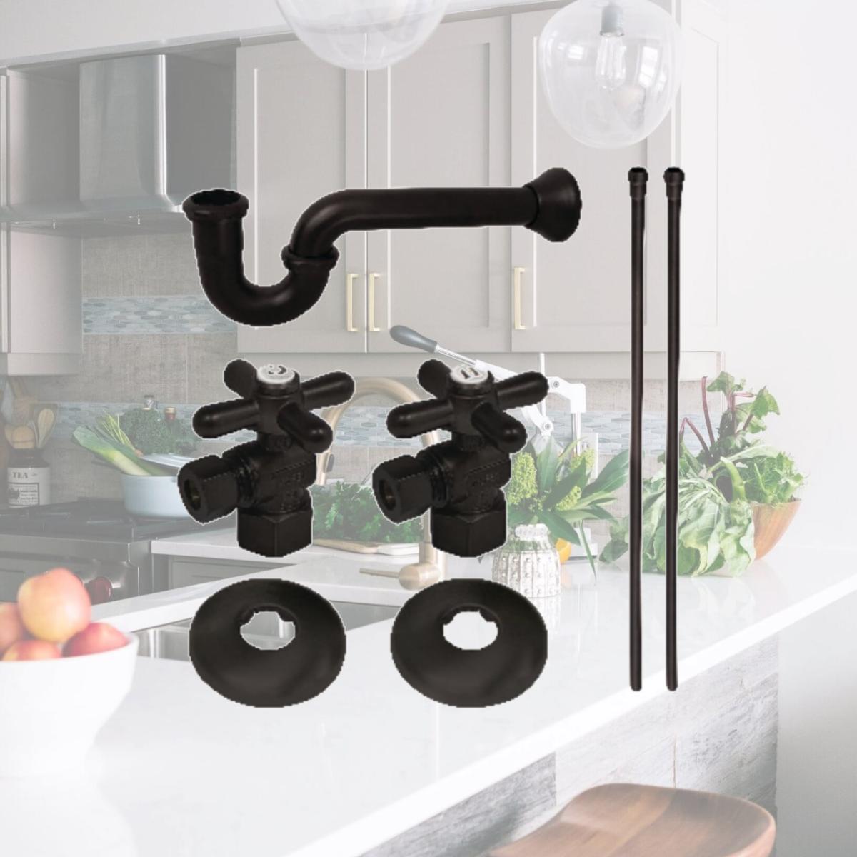 Picture of Kingston Brass KPK200 Gourmet Scape Plumbing Supply Kit with 1.5 in. P-Trap - 0.5 in. IPS Inlet x 0.38 in. Compression Oulet, Matte Black