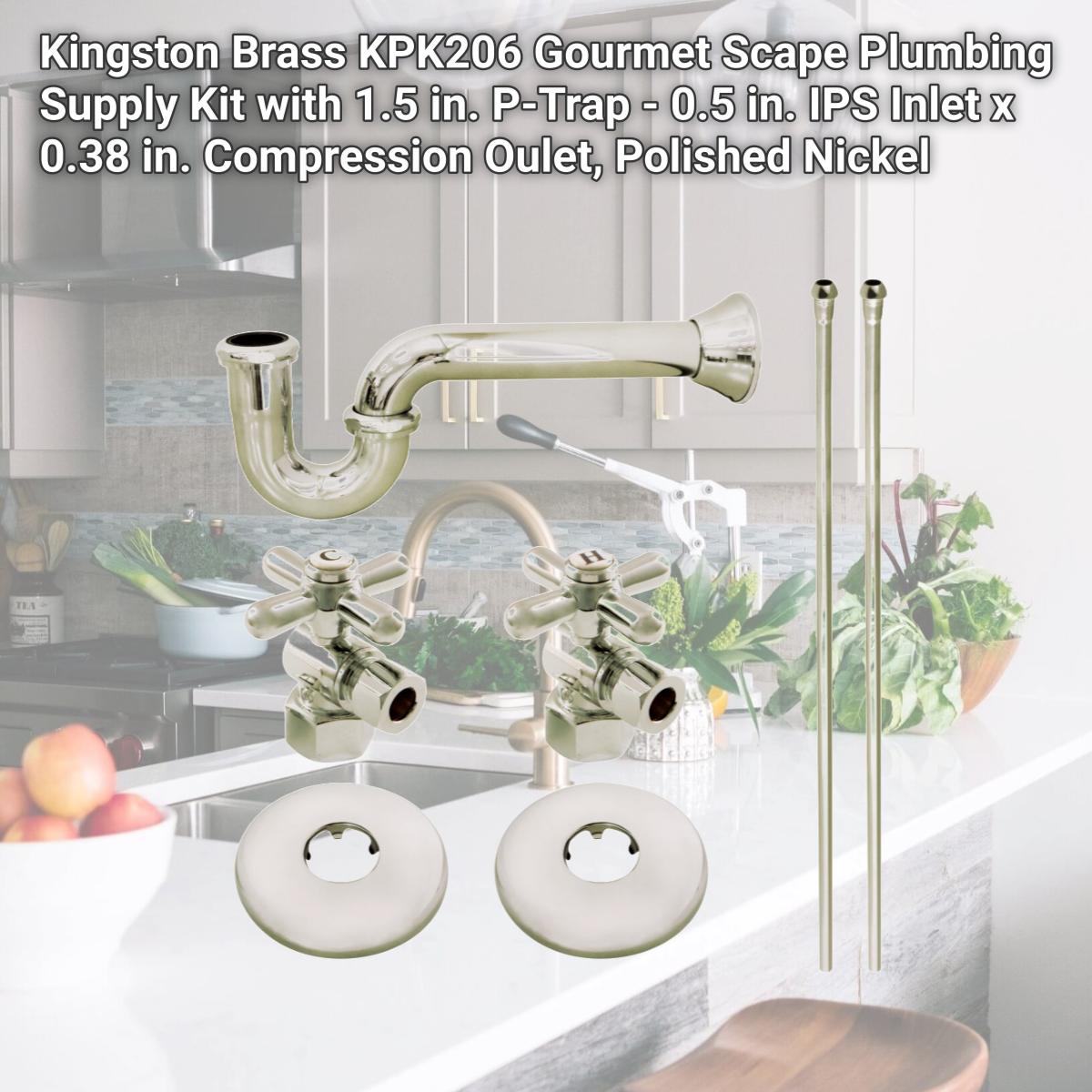 Picture of Kingston Brass KPK206 Gourmet Scape Plumbing Supply Kit with 1.5 in. P-Trap - 0.5 in. IPS Inlet x 0.38 in. Compression Oulet, Polished Nickel